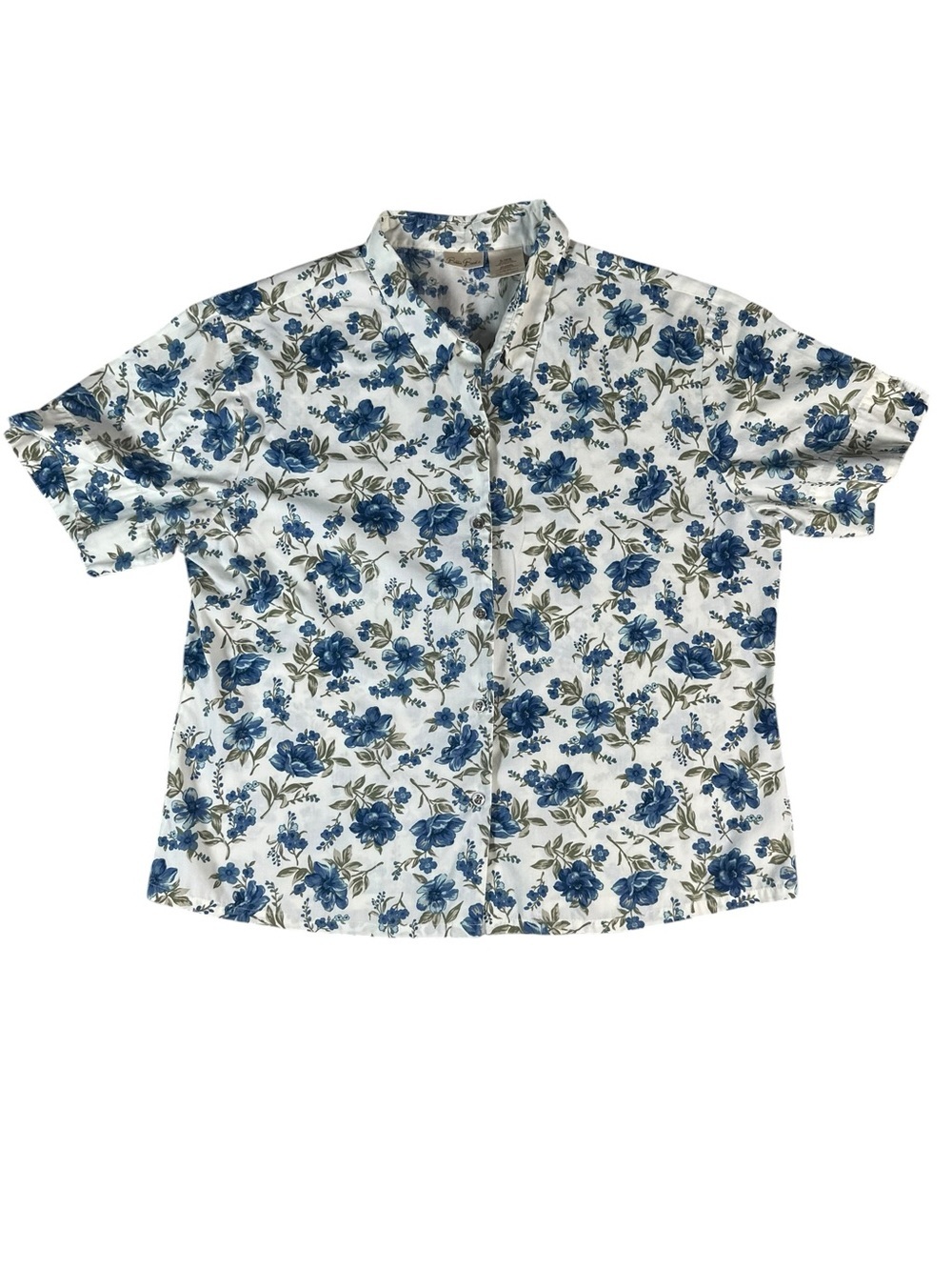 Bobbie Brooks Button Down Blouse Blue Floral Print Size Extra Large
